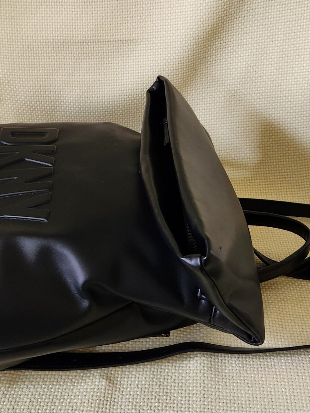 DKNY Tilly Foldover Backpack Black Faux Leather Debossed Logo Medium EUC - Picture 6 of 16